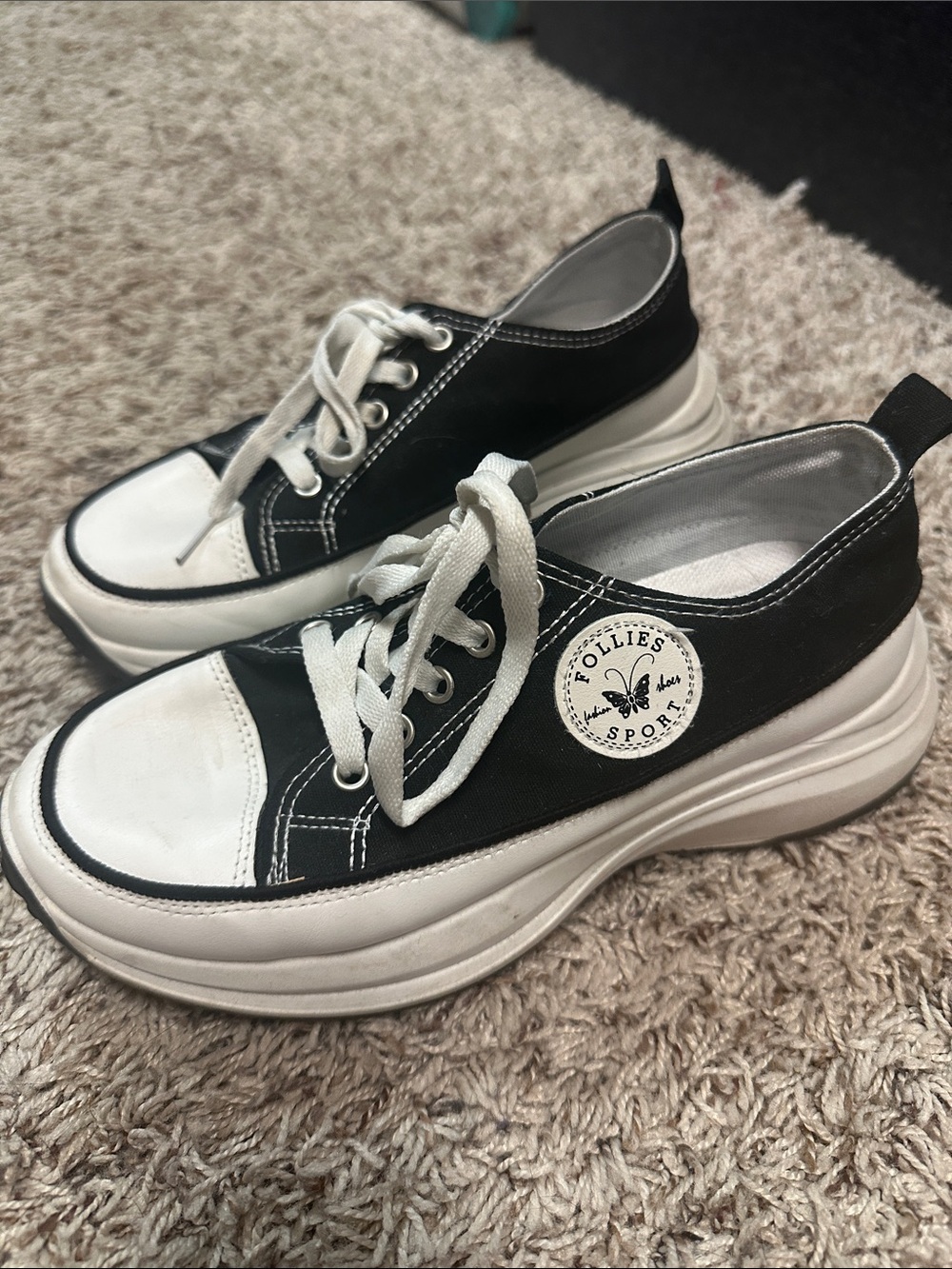 Follies Sport Black & White Platform Sneakers for Women